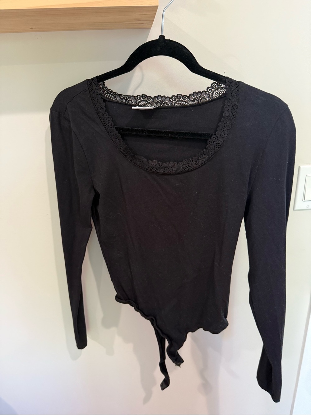 Black Lace-Trim Long Sleeve Bodysuit